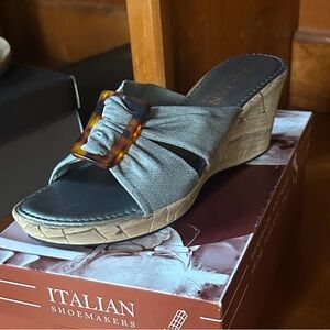 Italian Shoemakers Gray Wedge Sandals with Tortoiseshell Accent